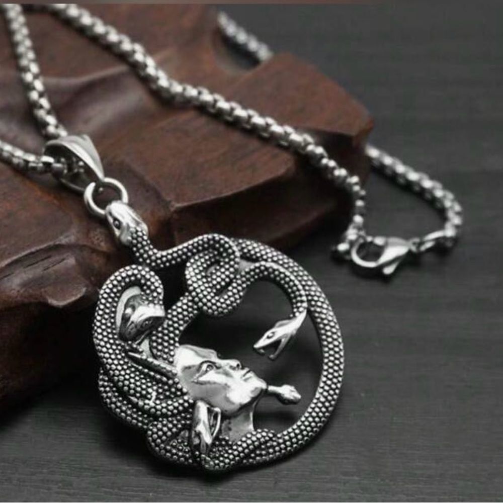 Vintage Inspired Larger Pendant Greek Mythological Medusa Necklace, Textured